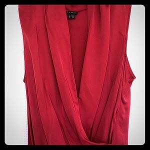 Theory “Derona” silk drape front blouse, ruby red